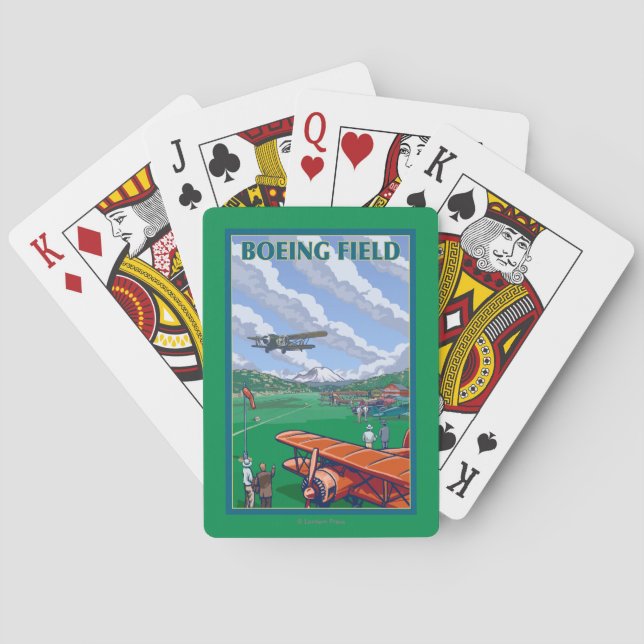 Boeing Field Vintage Travel Poster Poker Cards (Back)