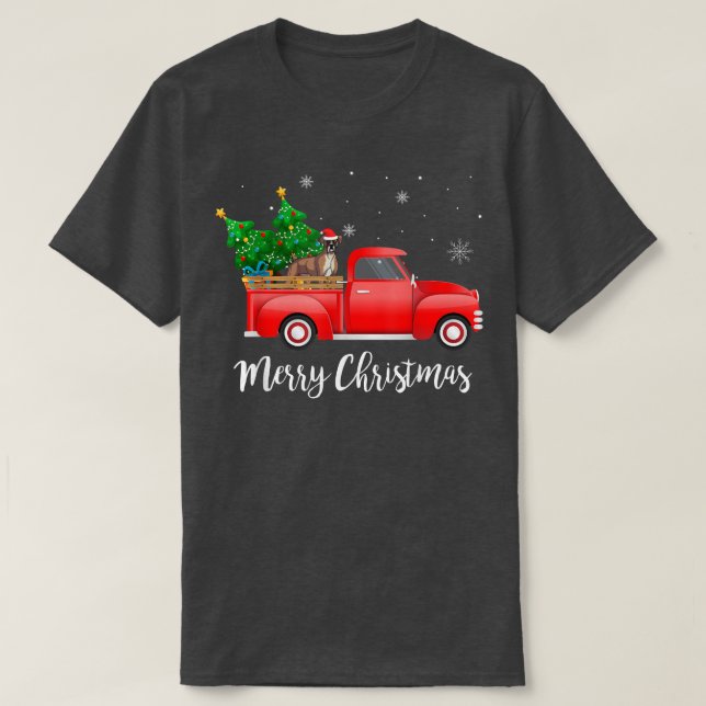 Boer Dog Riding Red Truck Christmas  T-Shirt (Design Front)