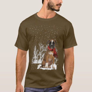 Boer Dog Scarf Christmas Tree Xmas Snow Forest T-Shirt