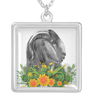 Boer Goat and Flowers Necklace