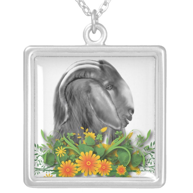 Boer Goat and Flowers Necklace (Front)