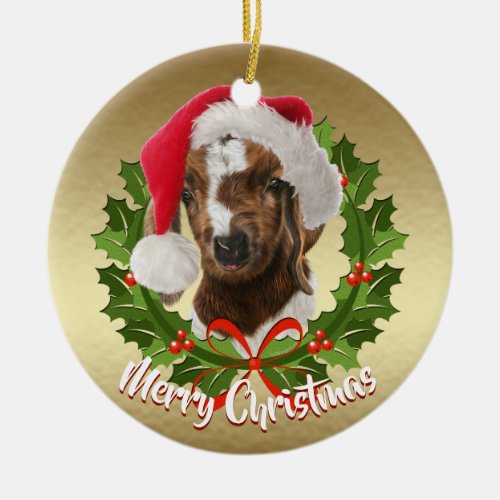 Boer Goat Baby Santa Hat Christmas Ornament