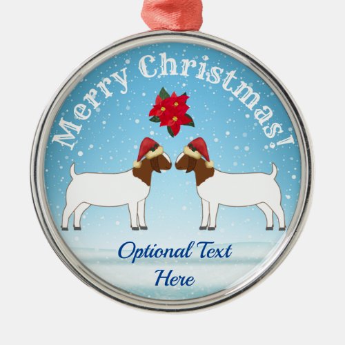 Boer Goat Christmas in the snow Metal Ornament