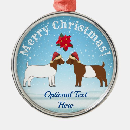 Boer Goat Christmas in the snow Metal Ornament
