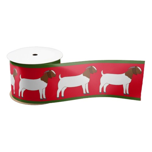 Boer Goat Farm Red and Green Holiday Satin Ribbon