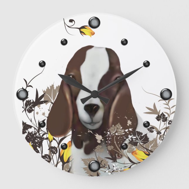 Boer Goat Painting Floral  Wall Clock (Front)