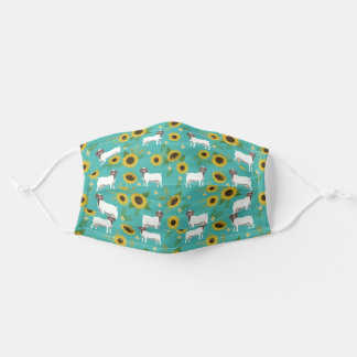 Boer Goat sunflowers turquoise Adult Cloth Face Mask