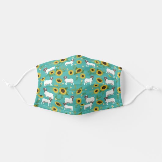 Boer Goat sunflowers turquoise Adult Cloth Face Mask (Front, Unfolded)