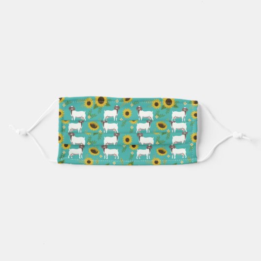 Boer Goat sunflowers turquoise Adult Cloth Face Mask (Front, Folded)