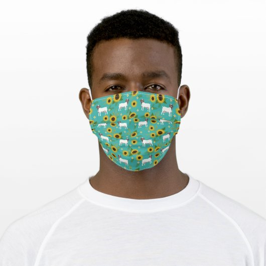 Boer Goat sunflowers turquoise Adult Cloth Face Mask (Worn)