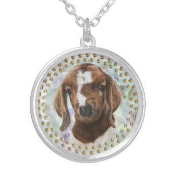 Boer Kid Goat Painted Portrait Silver P Silver Plated Necklace by getyergoat at Zazzle