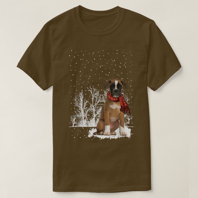 Boer Winter Scarf  Dogs Tree Forest Snow Christmas T-Shirt (Design Front)