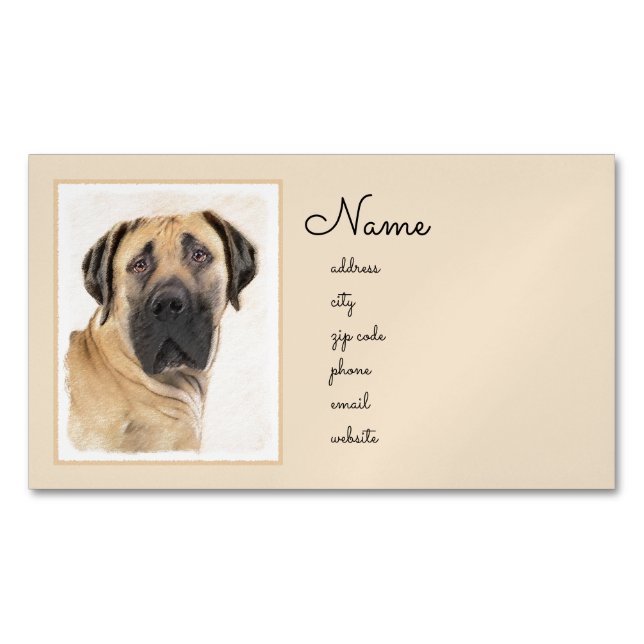 Boerboel Painting - Cute Original Dog Art Business Card Magnet (Front)