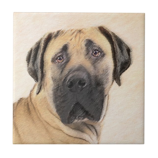 Boerboel Painting - Cute Original Dog Art Ceramic Tile (Front)