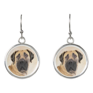 Boerboel Painting - Cute Original Dog Art Earrings