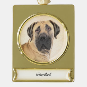 Boerboel Painting - Cute Original Dog Art Gold Plated Banner Ornament