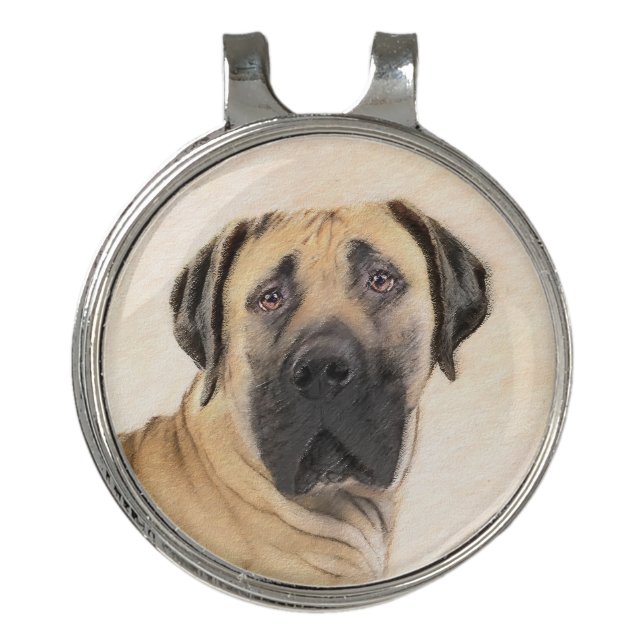 Boerboel Painting - Cute Original Dog Art Golf Hat Clip (Front)