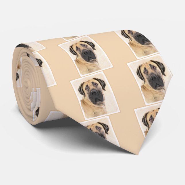 Boerboel Painting - Cute Original Dog Art Neck Tie (Rolled)