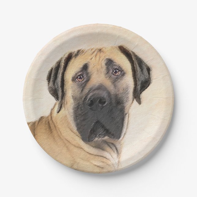 Boerboel Painting - Cute Original Dog Art Paper Plates (Front)