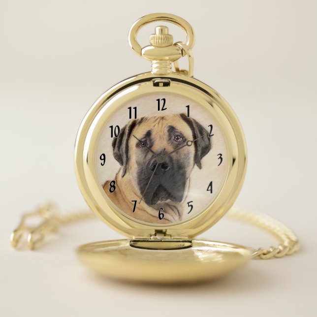 Boerboel Painting - Cute Original Dog Art Pocket Watch (Inside)