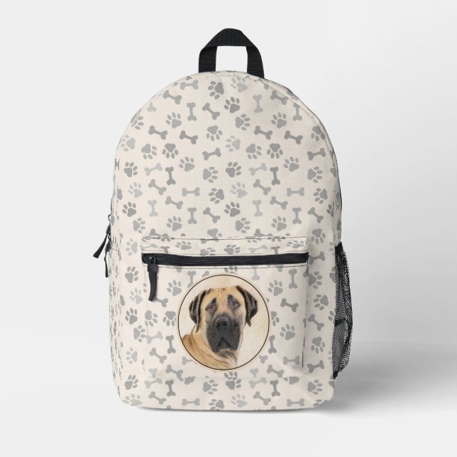 Boerboel Painting - Cute Original Dog Art Printed Backpack (Front)