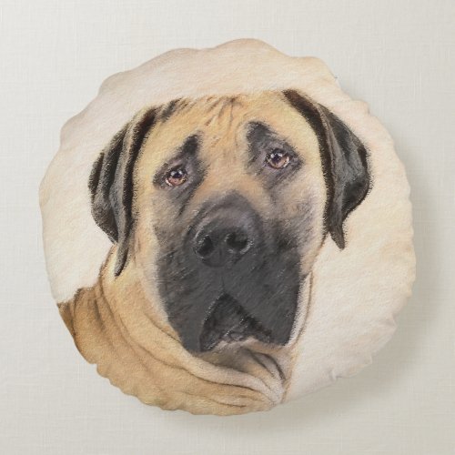 Boerboel Painting _ Cute Original Dog Art Round Pillow