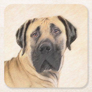 Boerboel Painting - Cute Original Dog Art Square Paper Coaster