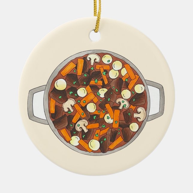 Boeuf Bourguignon Beef Burgundy Stew French Food Ceramic Ornament (Front)