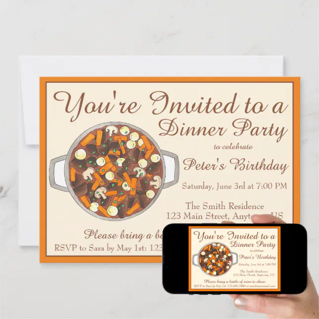 Boeuf Bourguignon Beef Stew Dinner Party Potluck Invitation Zazzle