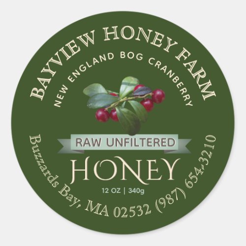 Bog Cranberry Honey Label with Cranberries