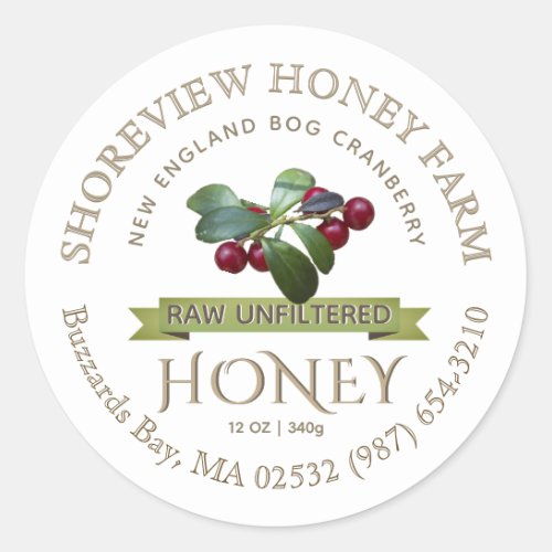 Bog Cranberry Honey Label with Cranberries