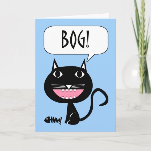 Bog Hello in Croatian Black Cat with Fish Bones Card