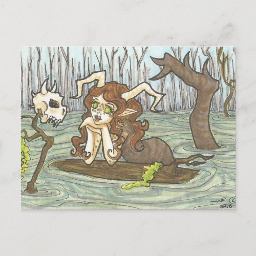 Bog Lady Nymph and Skull Fantasy Art Postcard