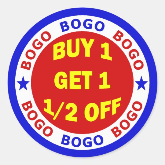 BOGO BUY ONE GET ONE HALF OFF CLASSIC ROUND STICKER