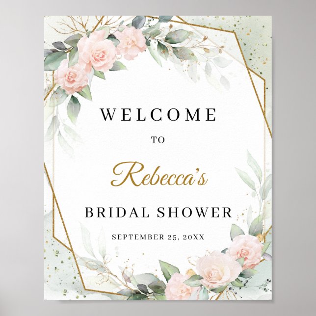 Bogo rose gold flowers eucalyptus and gold Welcome Poster (Front)