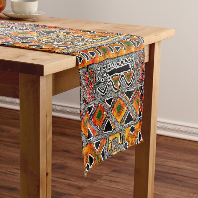 Bogolan Geometric – Modern Global Motif  Short Table Runner (In Situ)