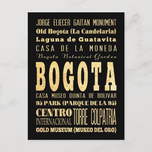 Bogota City of Colombia Typography Art Postcard