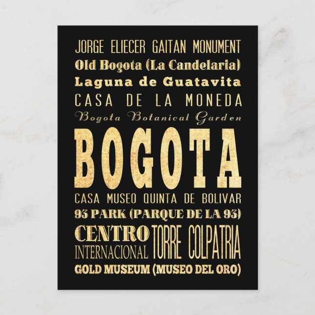 Bogota City of Colombia Typography Art Postcard (Front)
