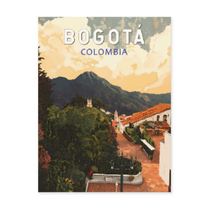 Bogota Colombia Illustration Travel Art Vintage Postcard
