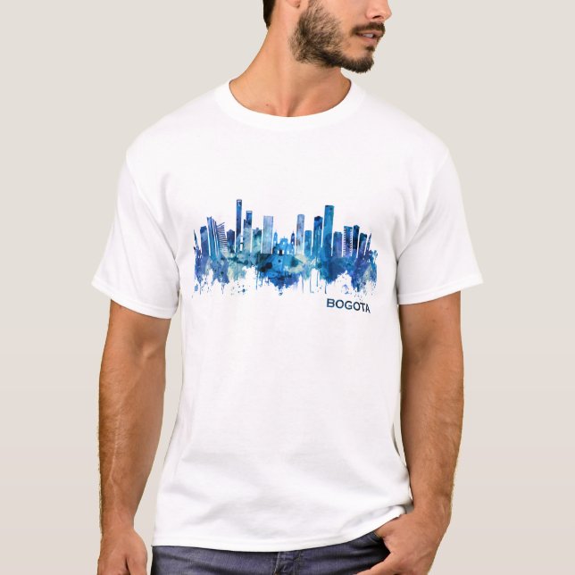 Bogota Colombia Skyline Blue T-Shirt (Front)