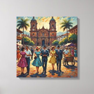 Bogotá Colonial Plaza Vintage Scene Stretched Canv Canvas Print