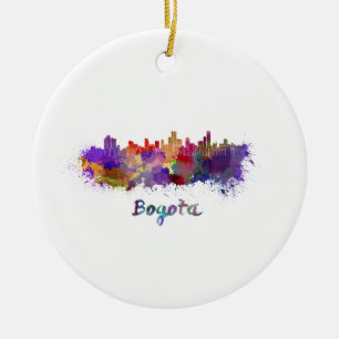 Bogota skyline in watercolor ceramic ornament