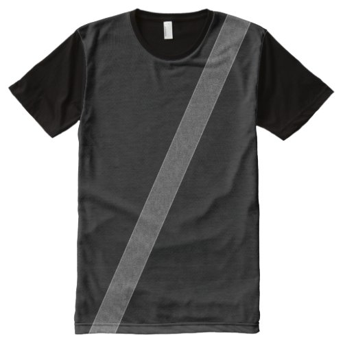 Bogus Safety Belt All-Over-Print T-Shirt - Trick  seat belt design, perfect for a getaway driver costume. This shirt is not meant to help you trick the popo, always wear your safety belt when driving or riding in a vehicle.