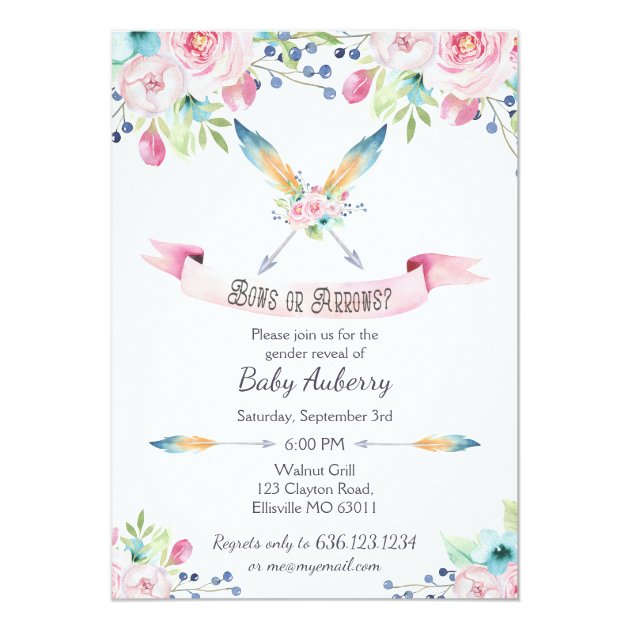 Boh Watercolor Gender Reveal Bows Or Arrows Invitation