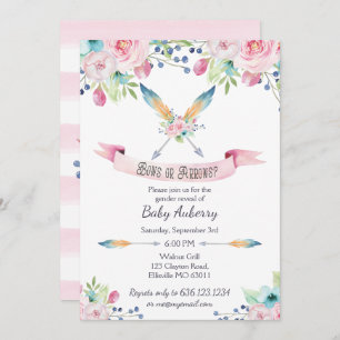 Boh Watercolor Gender Reveal Bows or Arrows Invitation