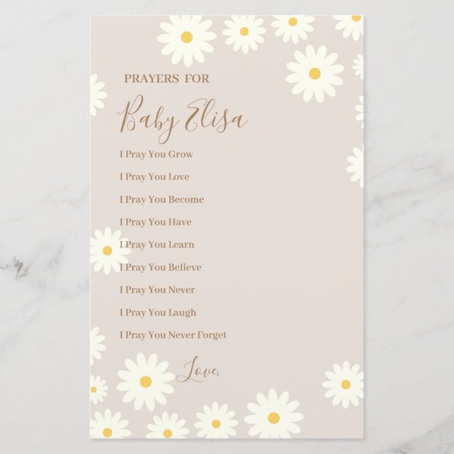 Bohemain Daisy Floral Prayers for Baby (Front)
