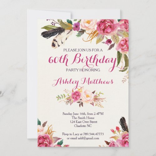 bohemain Floral Birthday Invitation