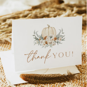 BOHEME Boho Fall Terracotta Floral Pumpkin Thank You Card