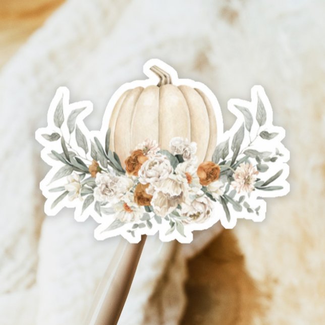 BOHEME Boho Fall Terracotta Floral White Pumpkin Sticker (Creator Uploaded)