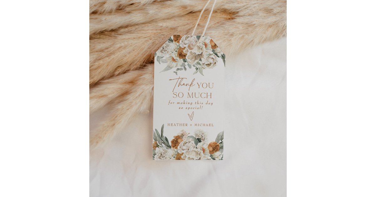 BOHEME Earthy Terracotta Floral Thank You Favor Gift Tags | Zazzle